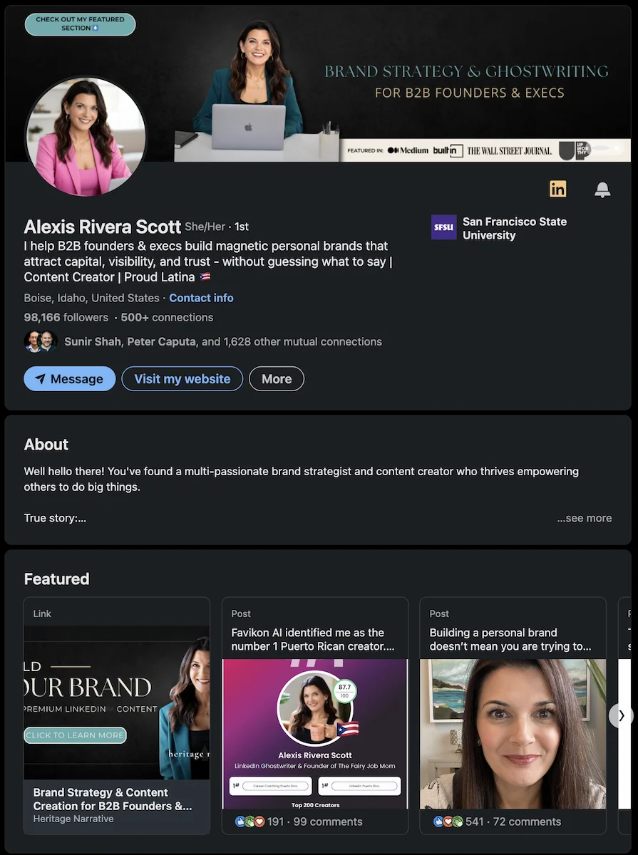 LinkedIn profile screenshot for Alexis Rivera Scott
