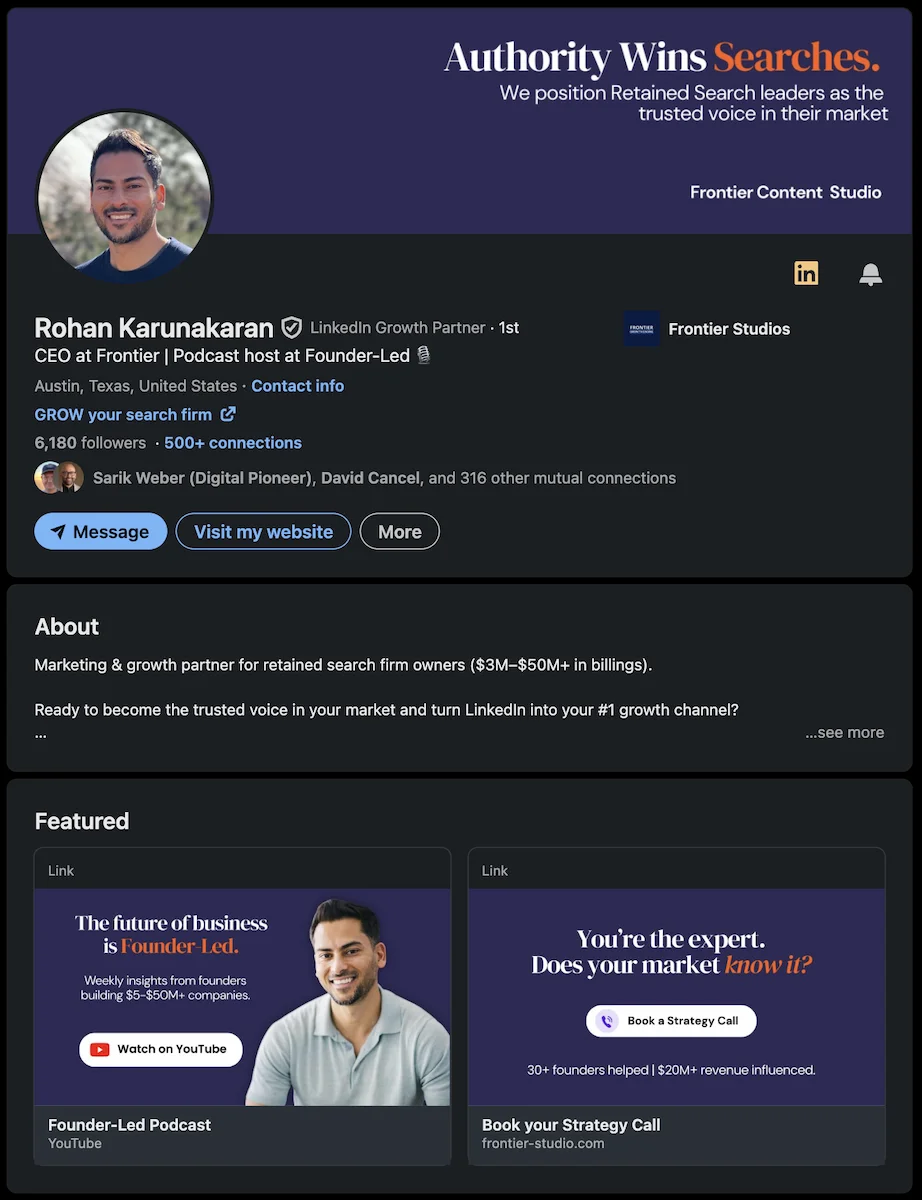 LinkedIn profile screenshot for Rohan Karunakaran